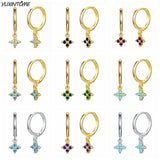 925 Silver Small Hoop Earrings Four Leaf Grass Butterfly Wedding Jewelry