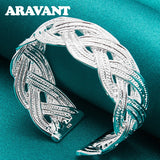 925 Silver Big Cuff Bracelet Bangle Women Jewelry