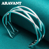 925 Silver Big Cuff Bracelet Bangle Women Jewelry