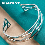 925 Silver Big Cuff Bracelet Bangle Women Jewelry