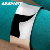 925 Silver Big Cuff Bracelet Bangle Women Jewelry