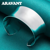925 Silver Big Cuff Bracelet Bangle Women Jewelry