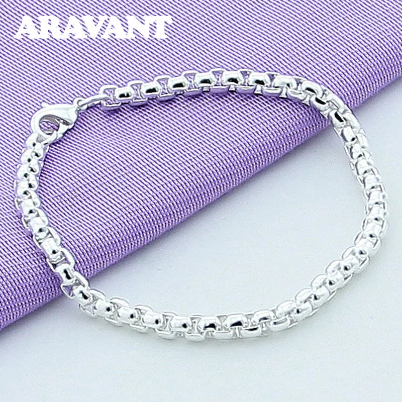 925 Silver Box Chain Bracelet Women's Jewelry
