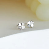 925 Silver Clover Zircon Stud Earrings for Women