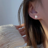 925 Silver Clover Zircon Stud Earrings for Women
