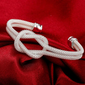 925 Silver Knot Weave Cuff Bracelet Bangle for Women