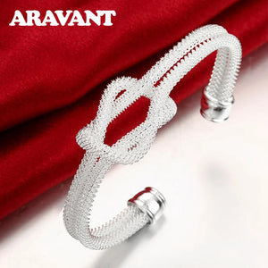 925 Silver Knot Weave Cuff Bracelet Bangle for Women