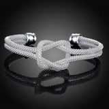 925 Silver Knot Weave Cuff Bracelet Bangle for Women