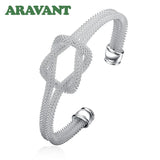 925 Silver Knot Weave Cuff Bracelet Bangle for Women