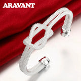 925 Silver Knot Weave Cuff Bracelet Bangle for Women