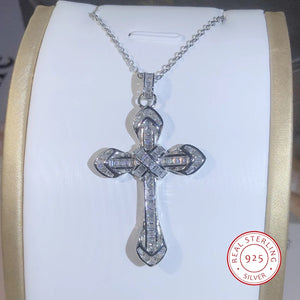 925 Silver Love Cross Pendant Choker Zircon Necklace Charm