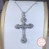 925 Silver Love Cross Pendant Choker Zircon Necklace Charm