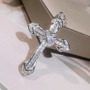 925 Silver Love Cross Pendant Choker Zircon Necklace Charm