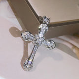 925 Silver Love Cross Pendant Choker Zircon Necklace Charm