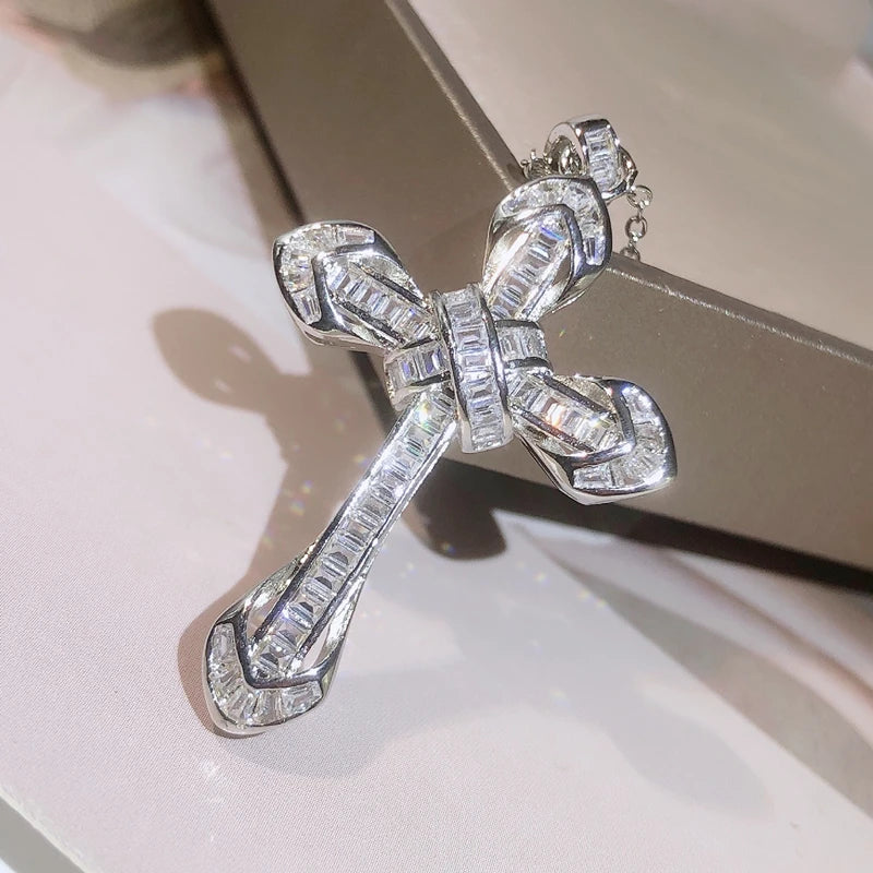 925 Silver Love Cross Pendant Choker Zircon Necklace Charm