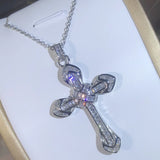 925 Silver Love Cross Pendant Choker Zircon Necklace Charm