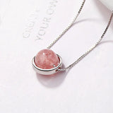 925 Silver Necklace Strawberry Quartz Pendant Romantic Gift