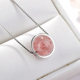 925 Silver Necklace Strawberry Quartz Pendant Romantic Gift