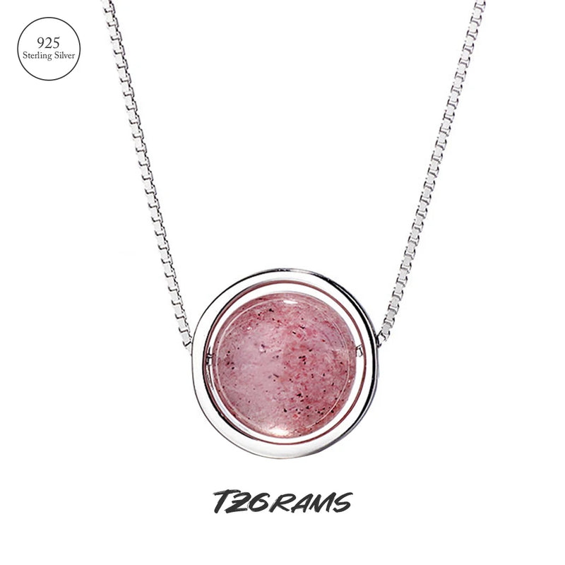 925 Silver Necklace Strawberry Quartz Pendant Romantic Gift