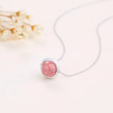 925 Silver Necklace Strawberry Quartz Pendant Romantic Gift