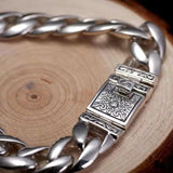 925 Silver Men's Bracelet, Retro Thai Silver Carved Silver Head Jewelry