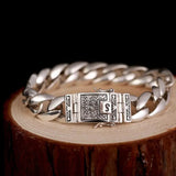 925 Silver Men's Bracelet, Retro Thai Silver Carved Silver Head Jewelry