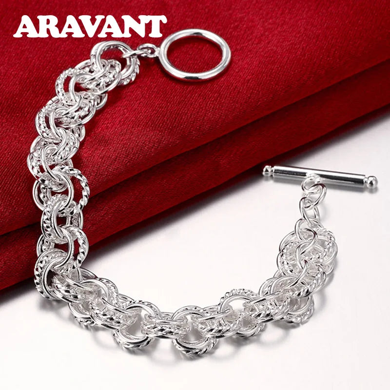 925 Silver Circle Chains Bracelets Women Birthday Party Jewelry