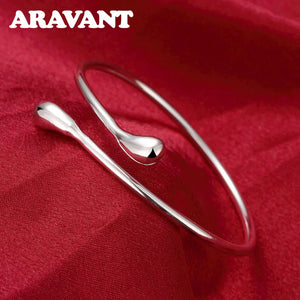 925 Silver Water Drop Bangle Women Cuff Bracelet Wedding Jewelry