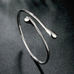925 Silver Water Drop Bangle Women Cuff Bracelet Wedding Jewelry