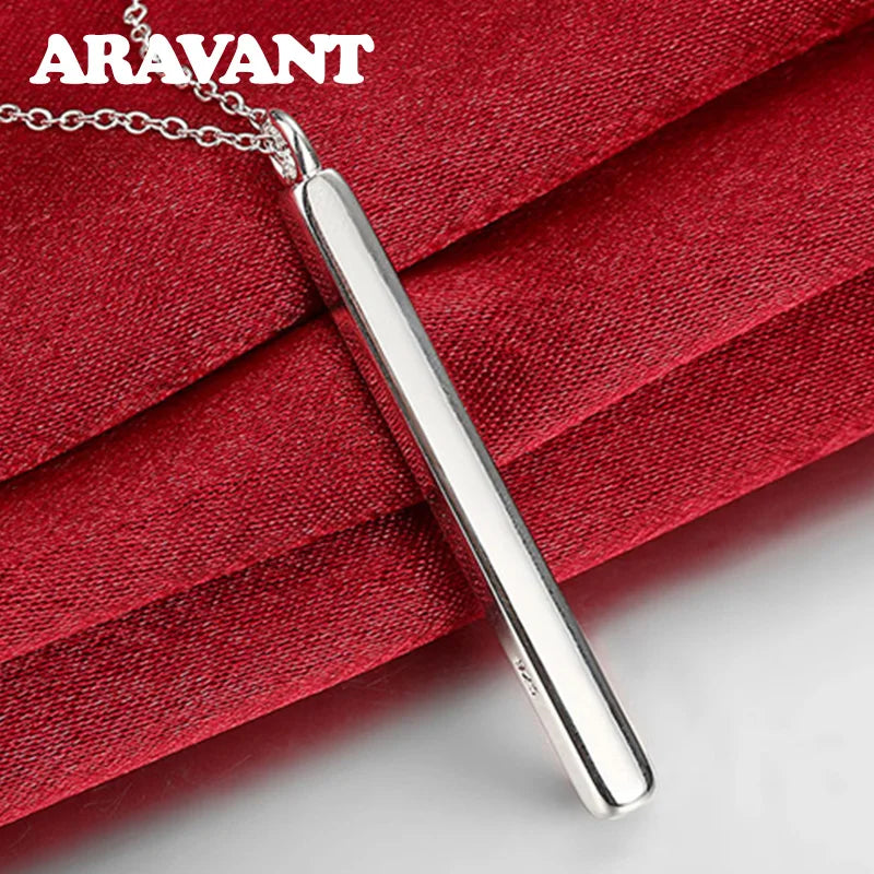925 Silver Square Column Pendant Necklace Chain