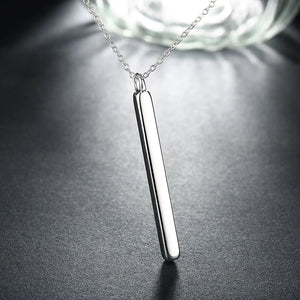 925 Silver Square Column Pendant Necklace Chain