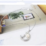925 Silver Moon Cat Pearl Pendant Clavicle Chain Necklace
