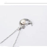 925 Silver Moon Cat Pearl Pendant Clavicle Chain Necklace