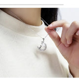 925 Silver Moon Cat Pearl Pendant Clavicle Chain Necklace