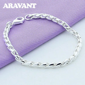 925 Silver Twisted Bracelets Chains For Women Men Jewelry