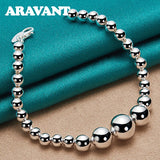 925 Silver Smooth Bead Bracelet Women Wedding Jewelry