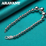 925 Silver Smooth Bead Bracelet Women Wedding Jewelry