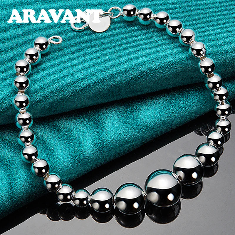 925 Silver Smooth Bead Bracelet Women Wedding Jewelry