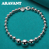 925 Silver Smooth Bead Bracelet Women Wedding Jewelry