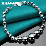 925 Silver Smooth Bead Bracelet Women Wedding Jewelry