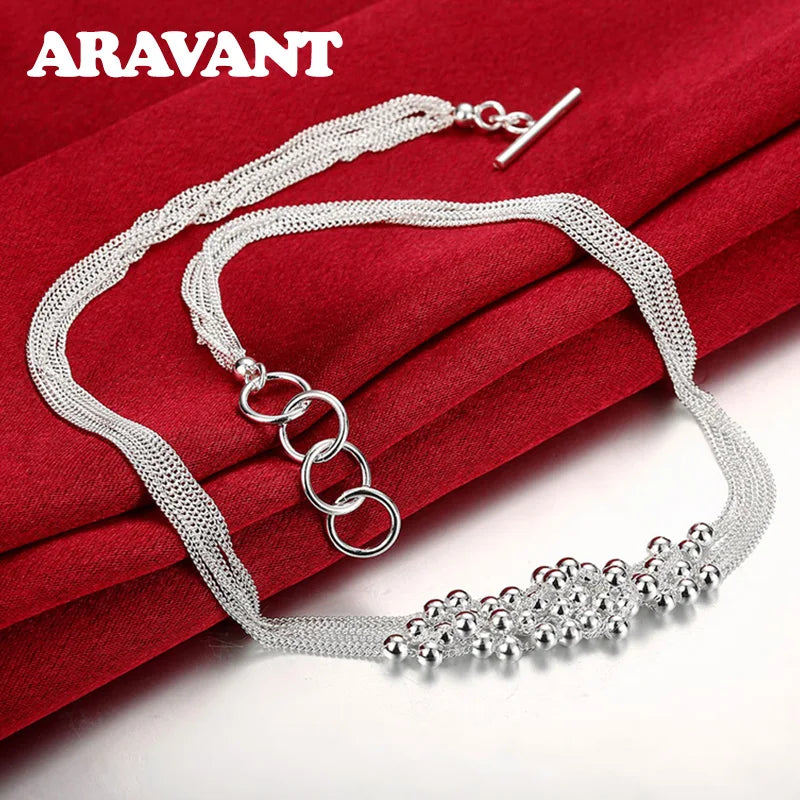925 Silver Smooth Bead Necklace Chains Wedding Jewelry