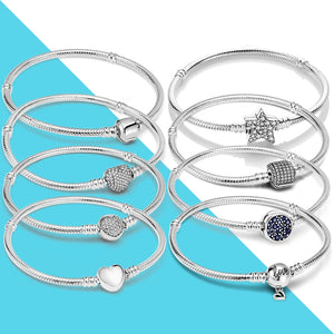 925 Silver Snake Chain Charm Bracelet DIY Jewelry Gift