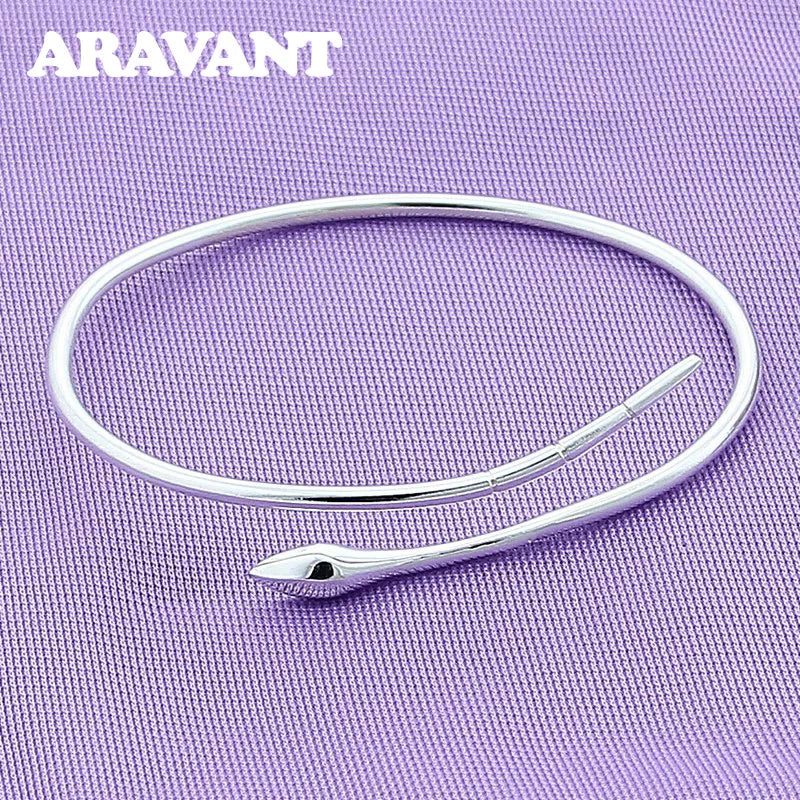 925 Silver Snake Open Cuff Bracelet Bangle Women Men Jewelry