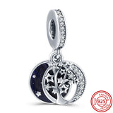 925 Silver Astronaut Star&Moon Charms Pendant Beads Bracelet Necklace DIY