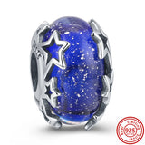 925 Silver Astronaut Star&Moon Charms Pendant Beads Bracelet Necklace DIY