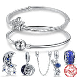 925 Silver Astronaut Star&Moon Charms Pendant Beads Bracelet Necklace DIY