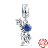925 Silver Astronaut Star&Moon Charms Pendant Beads Bracelet Necklace DIY