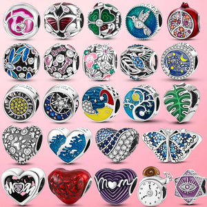 925 Silver Spring Flower Butterfly Infinity Horseshoe Dangle Charm Beads