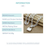 925 Silver Square Lock Pendant Necklaces Chain Women Men Charms Choker Necklace