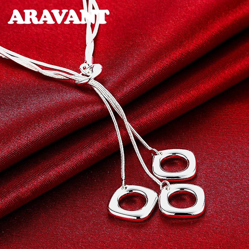 925 Silver Square Necklaces For Women Jewelry